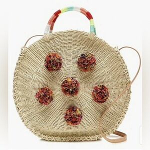 J. CREW Circle Straw Tote Bag Crossbody in Pom Pom